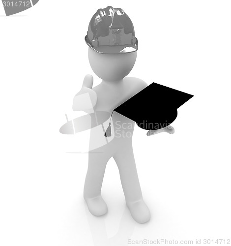 Image of 3d man in a hard hat with thumb up presents the best technical e