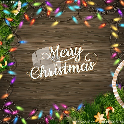 Image of Christmas tree branch with lights. EPS 10
