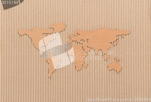 Image of World map made of fiberboard. 