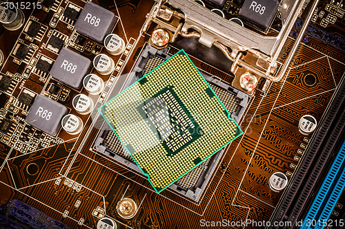 Image of Modern processor and motherboard