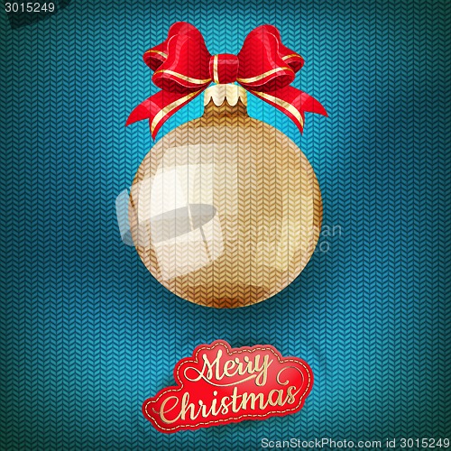 Image of Christmas label on a knitted background. EPS 10