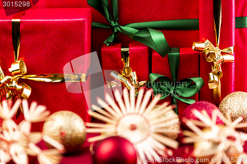 Image of Five Red Xmas Gifts with Bows
