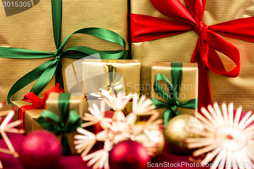 Image of Six Xmas Gifts in Golden Wrapping