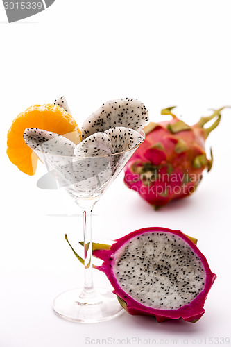 Image of Fruit pulp of the dragon fruit in a glass
