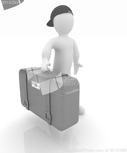 Image of Leather suitcase for travel with 3d man 