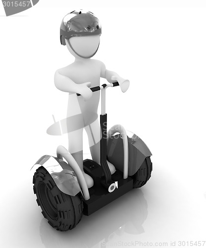 Image of 3d white person riding on a personal and ecological transport