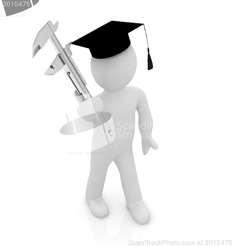 Image of 3d man in graduation hat with vernier caliper 