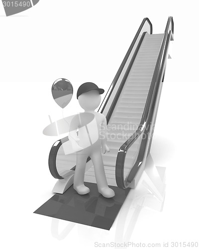 Image of Escalator and 3d man with balloon 