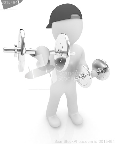 Image of 3d man with metal dumbbells 