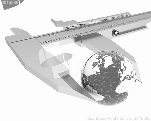 Image of Vernier caliper measures the Earth. Global 3d concept 