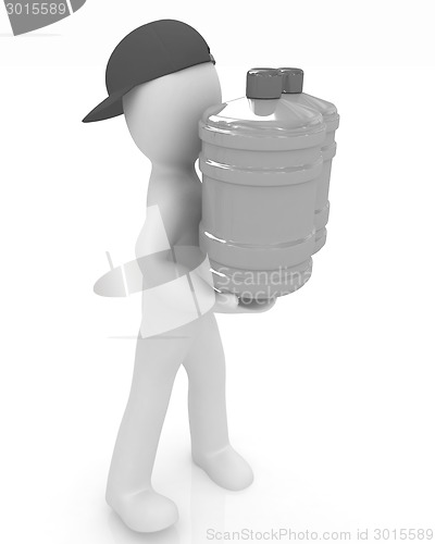 Image of 3d man carrying a water bottle with clean blue water 