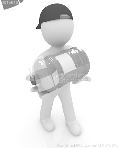 Image of 3d man carrying a water bottle with clean blue water 