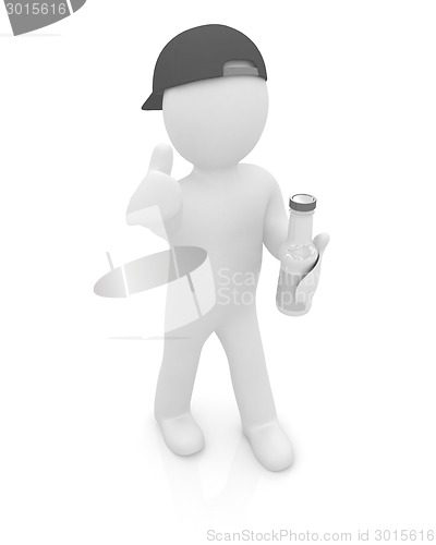 Image of 3d man with plastic milk products bottles set 