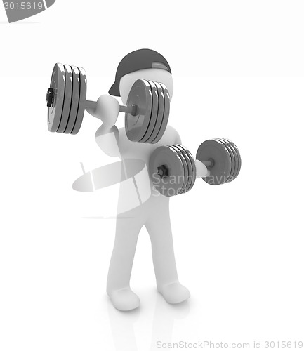 Image of 3d man with colorfull dumbbells 