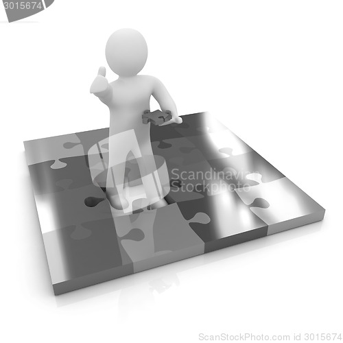 Image of 3d people - missing piece - jigsaw. 3d render. The concept of ni