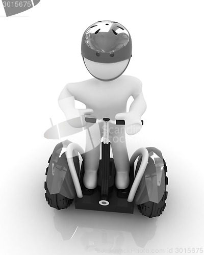 Image of 3d white person riding on a personal and ecological transport