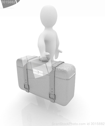 Image of Leather suitcase for travel with 3d man 