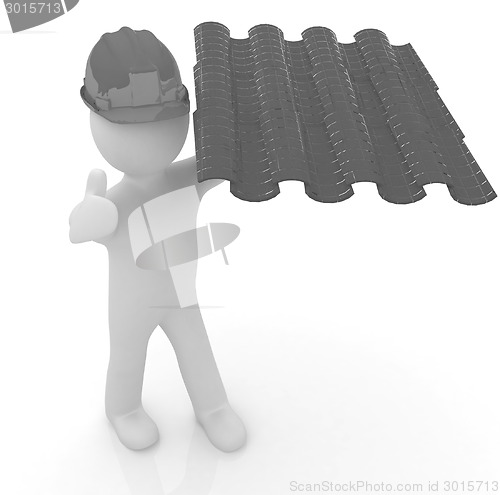 Image of 3d man presents the roof tiles 