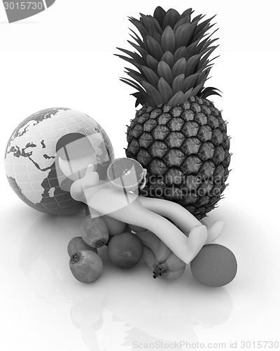 Image of 3d man with citrus and earth 