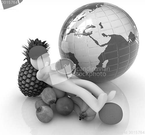Image of 3d man with citrus and earth 