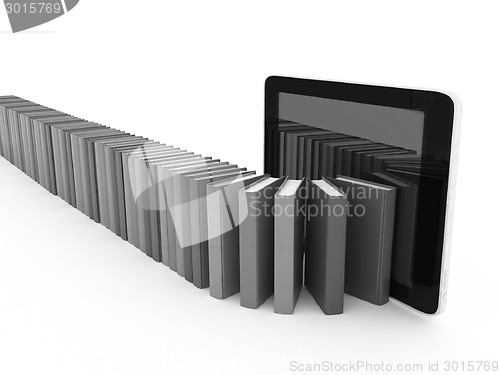 Image of tablet pc and colorful real books