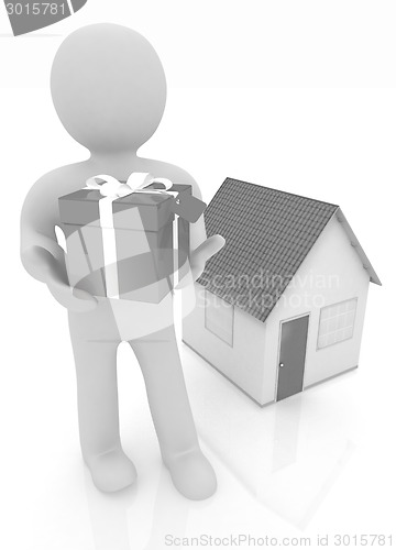 Image of 3d man with gift and house 