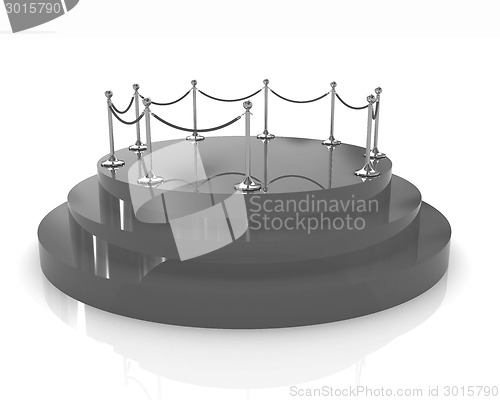 Image of 3D glossy podium with gold handrail 