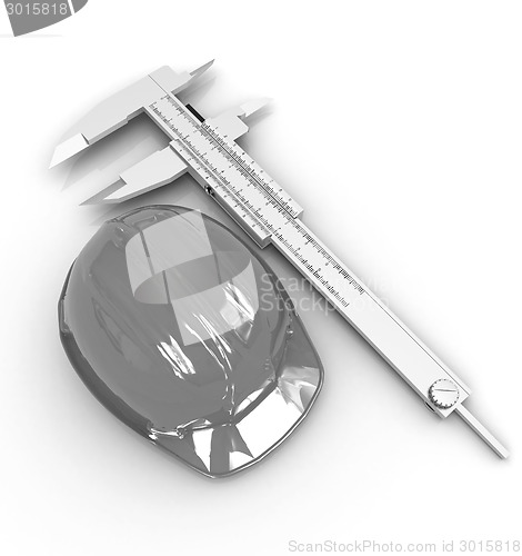 Image of Vernier caliper and yellow hard hat 3d 