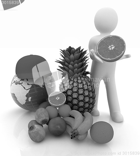 Image of 3d man with citrus and earth 
