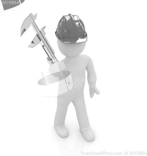 Image of 3d man engineer in hard hat with vernier caliper 