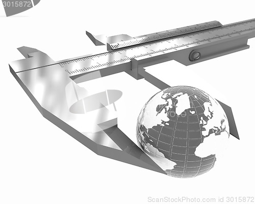 Image of Vernier caliper measures the Earth. Global 3d concept 