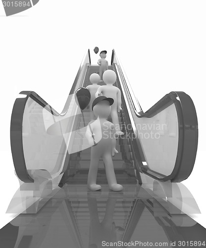 Image of Escalator and 3d mans with colorfull balloons 