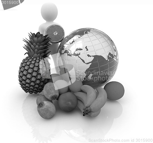 Image of 3d man with citrus and earth 