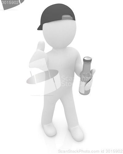 Image of 3d man with a water bottle with clean blue water 