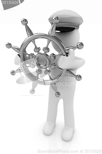 Image of Sailor with gold steering wheel and earth. Trip around the world