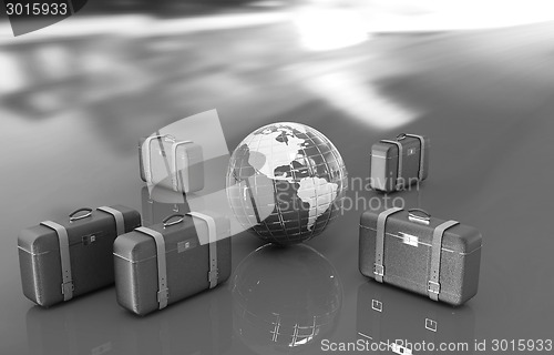 Image of Brown traveler's suitcases and earth