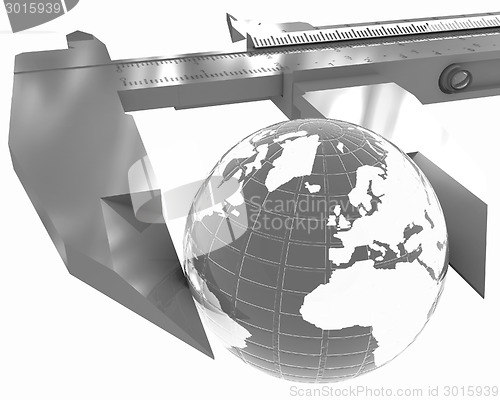 Image of Vernier caliper measures the Earth. Global 3d concept 