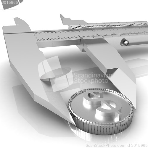 Image of Vernier calipers with coin