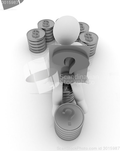 Image of Question mark in the form of gold coins with dollar sign with 3d