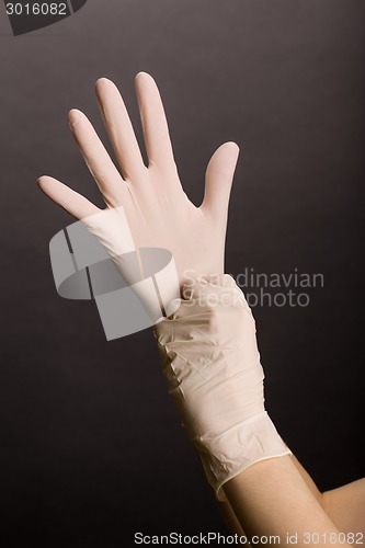 Image of Putting on latex gloves