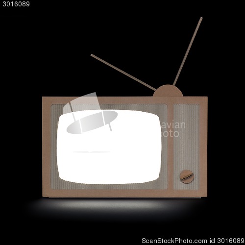 Image of TV made of cardboard, with white isolated screen.