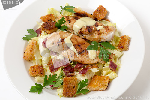 Image of Chicken caesar salad high angle view