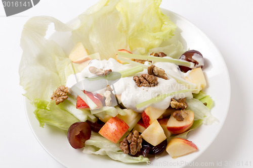 Image of Waldorf salad over white high angle view