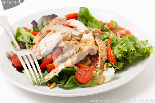 Image of Chicken and mushroom salad with fork