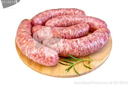 Image of Sausages pork on round board