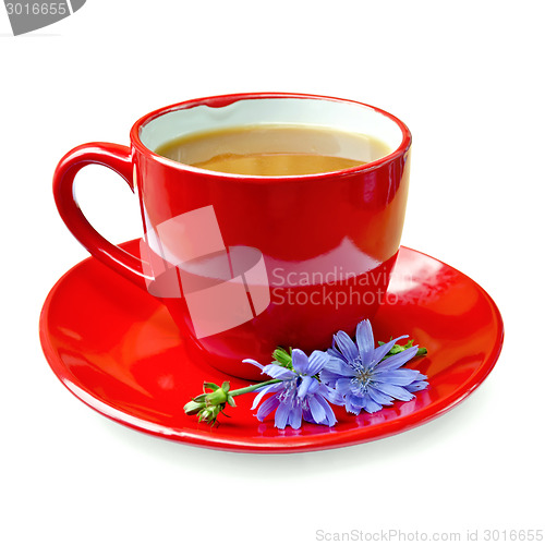Image of Chicory drink in red cup with flower