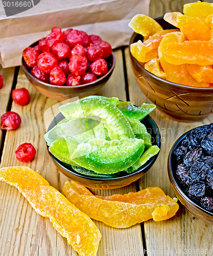 Image of Candied pomelo and berries in bowl on board