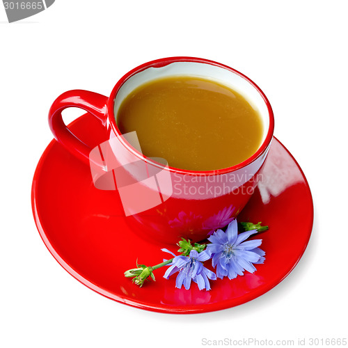 Image of Chicory drink in red cup on saucer