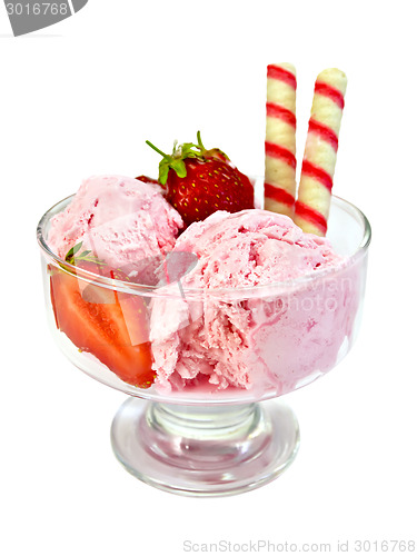 Image of Ice cream strawberry with wafer rolls
