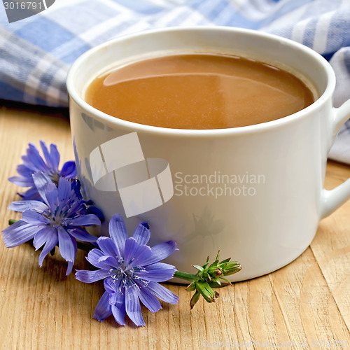 Image of Chicory drink in white cup on board